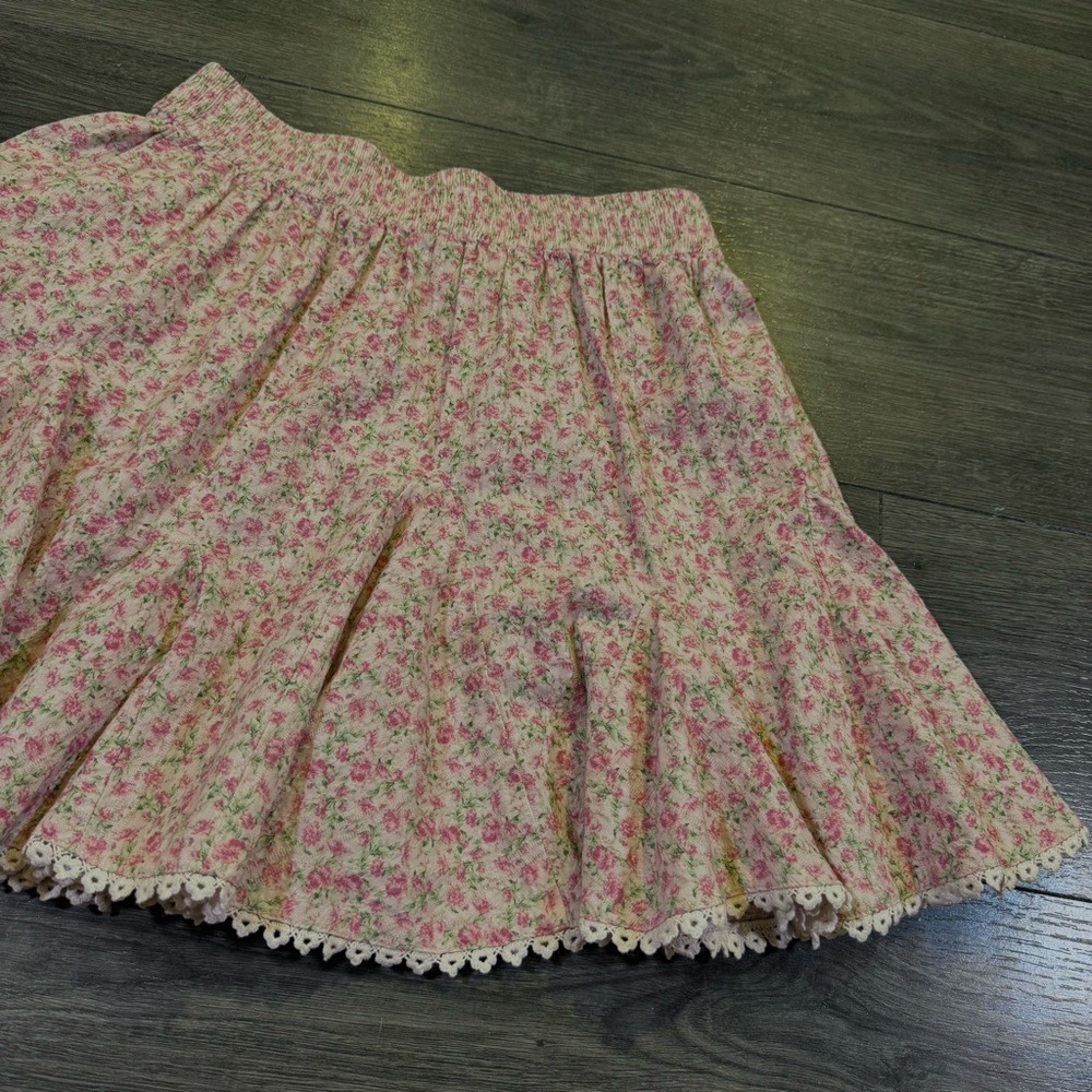 Show Me Your Mumu Charm Mini Skirt Pink Cotton Floral Lace Trim Womens M - Picture 11 of 15